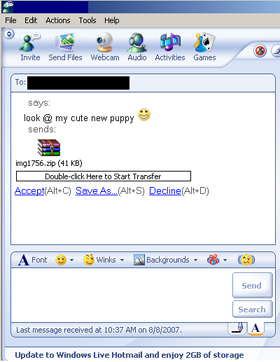 WORM_SDBOT Variant Spreading via MSN Messenger